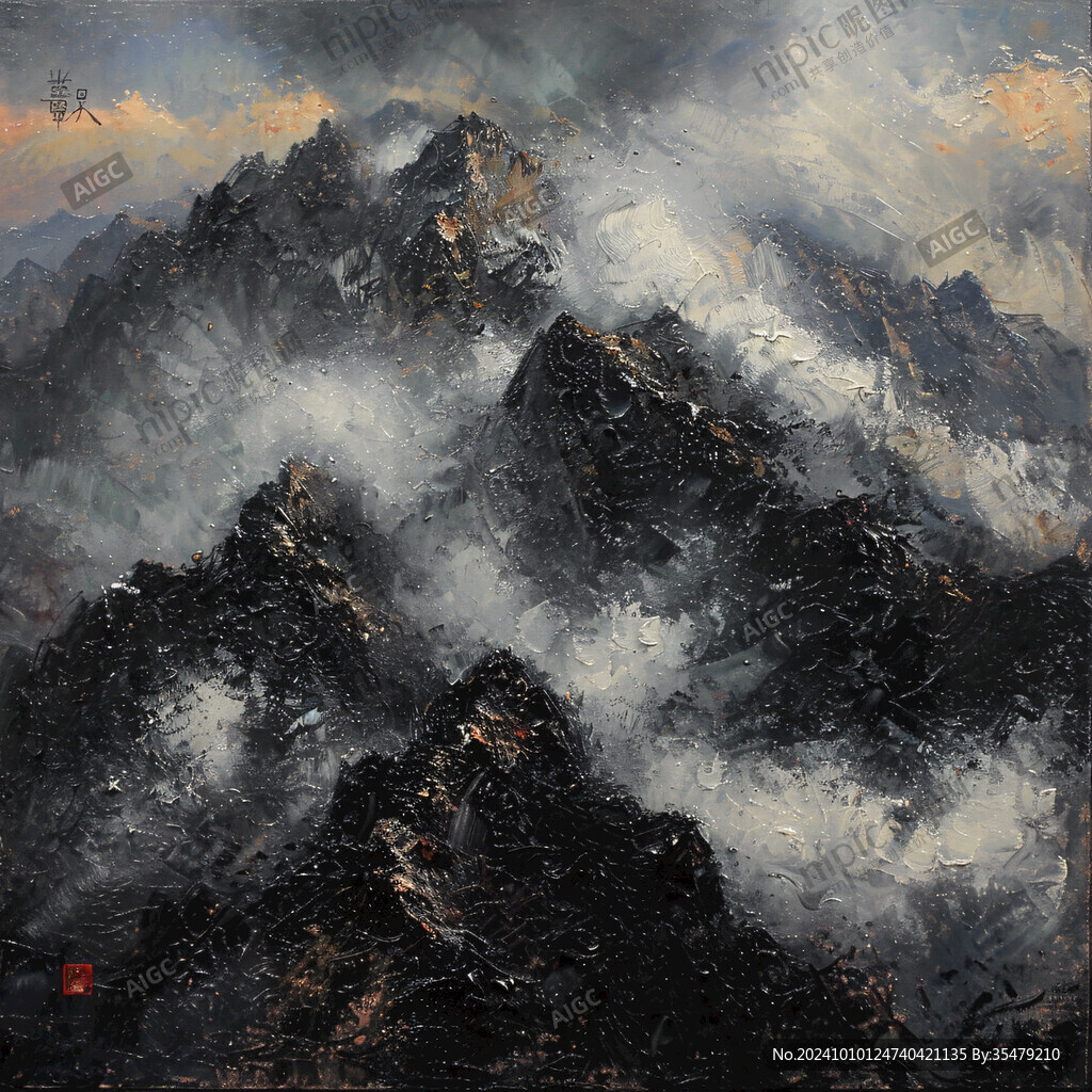 雪山飞雪油画