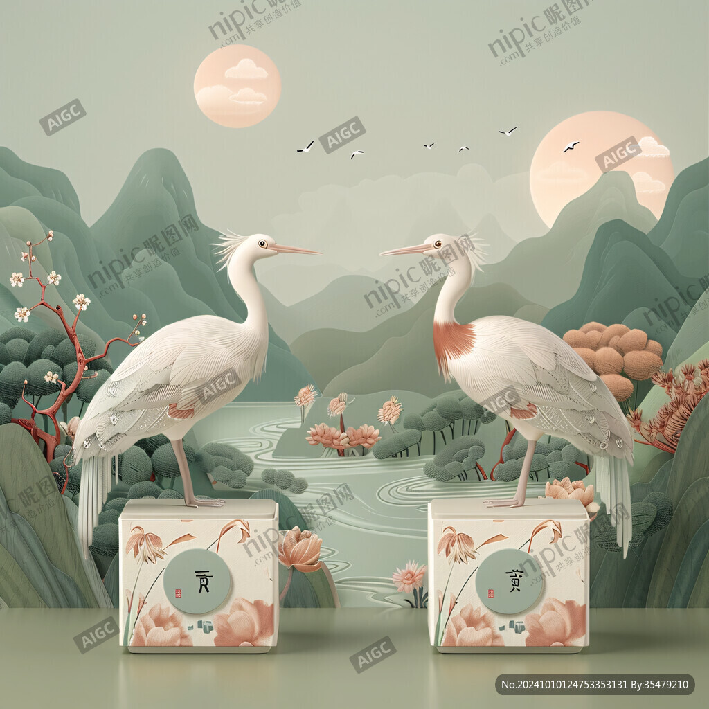 仙鹤包装盒插画