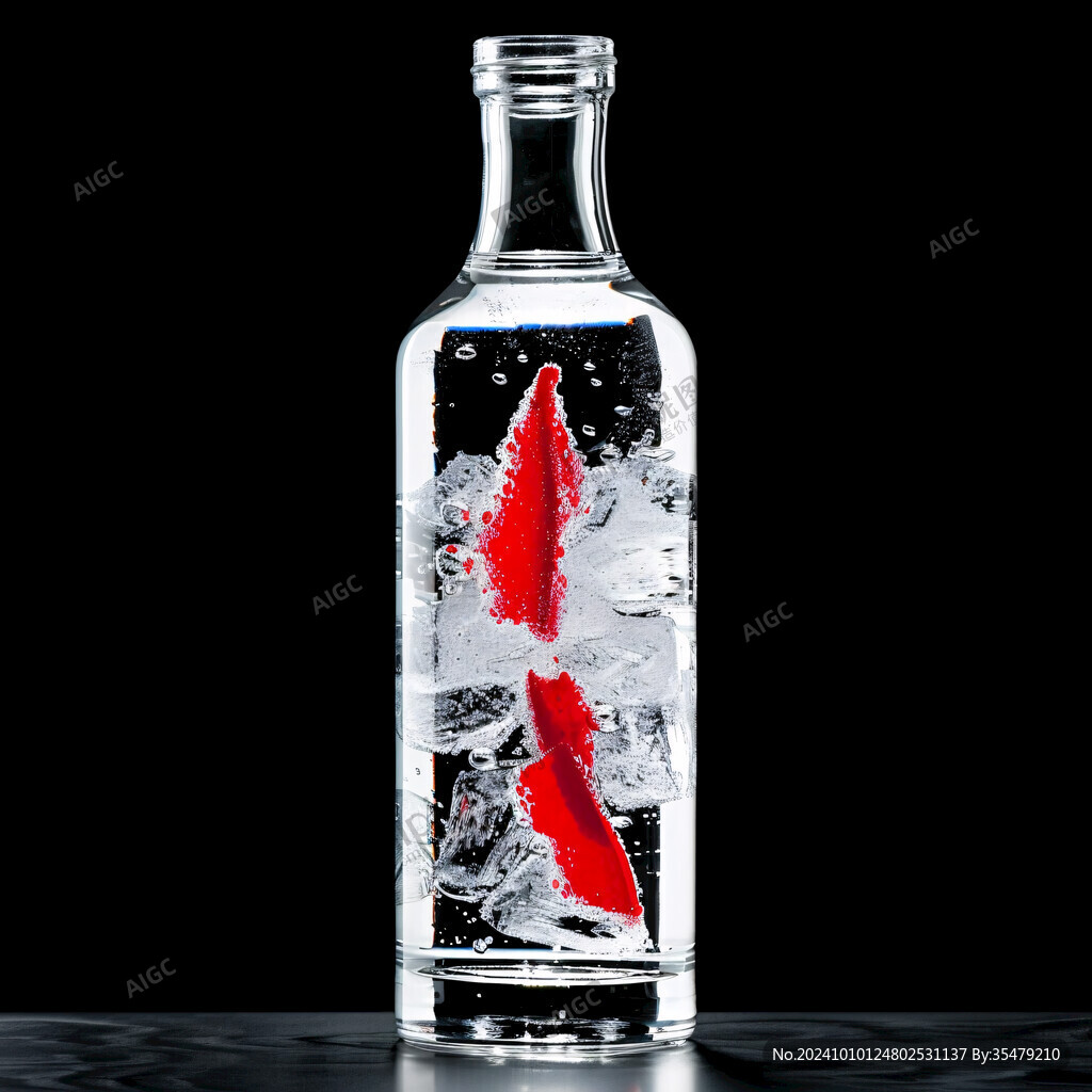 红色渐变透明酒瓶