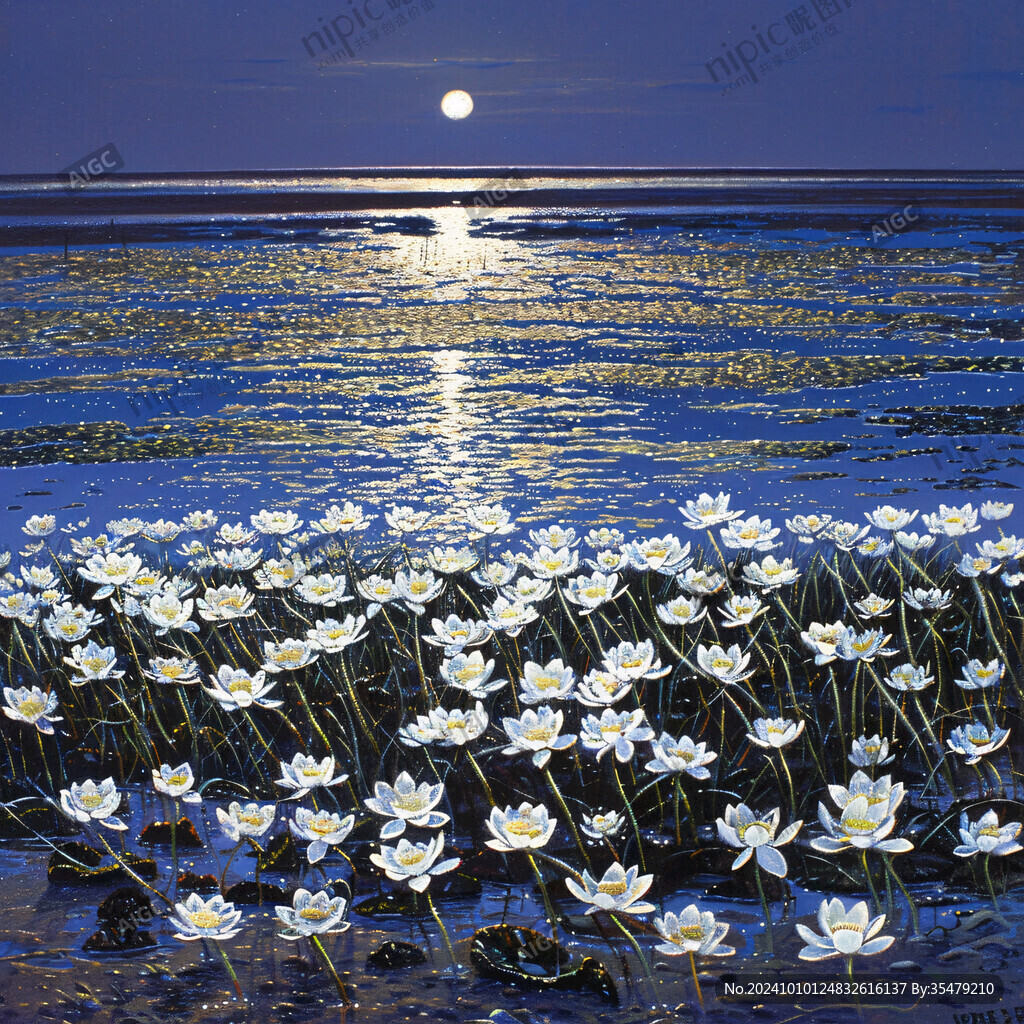 唯美白花背景河岸小花