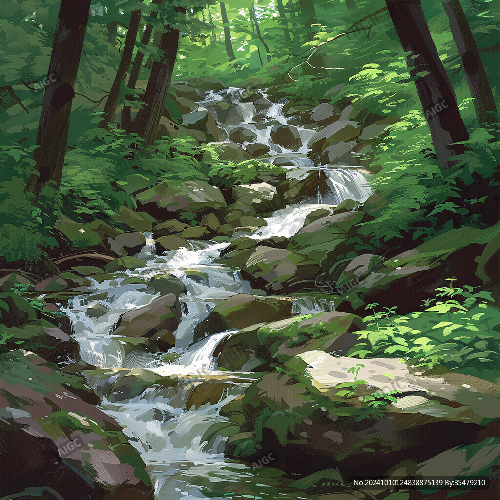 山泉水插画