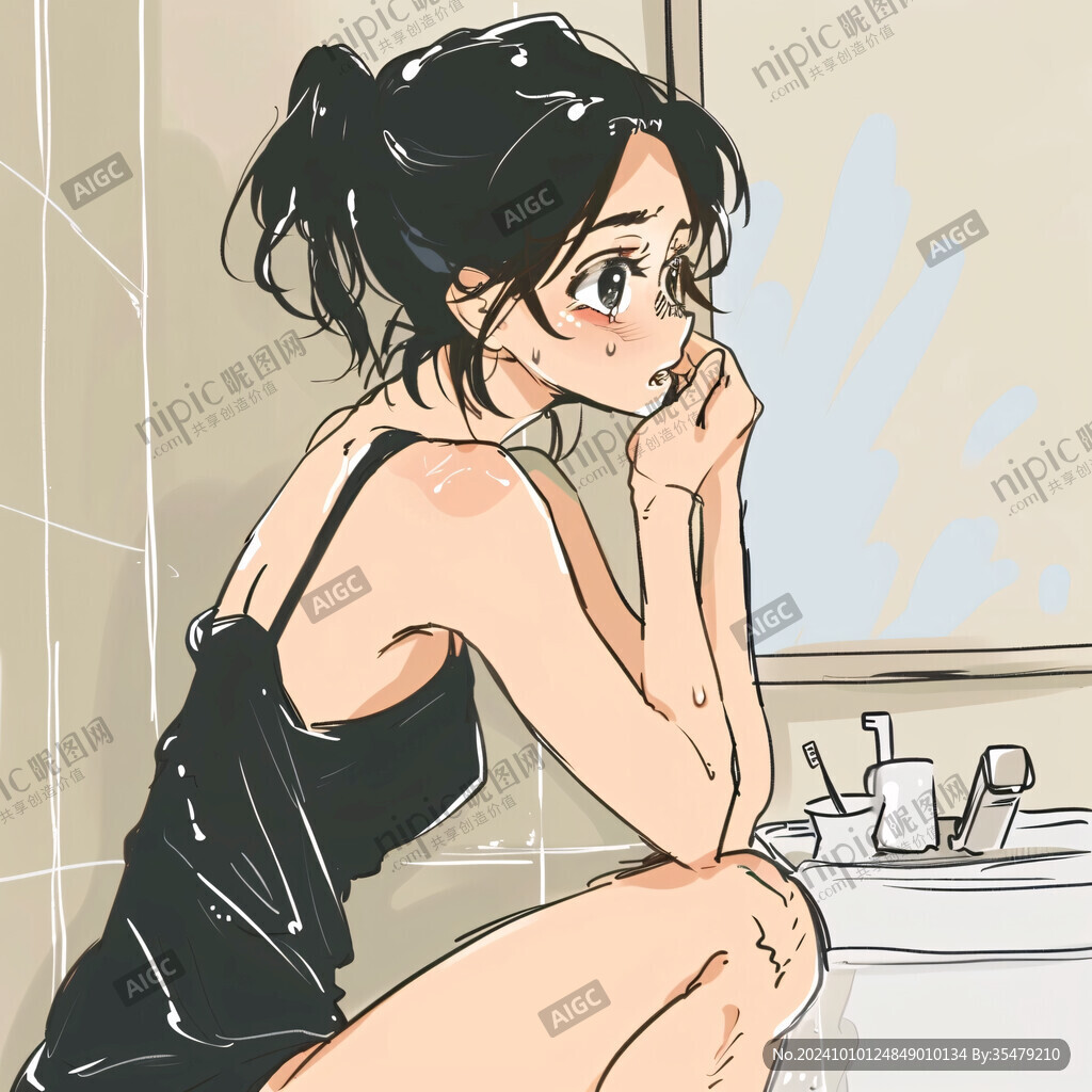 居家插画小女孩泡澡澡