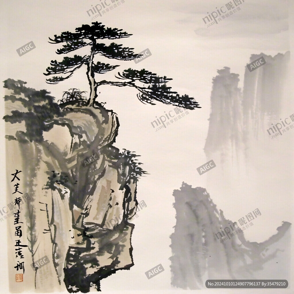 国画风光松树