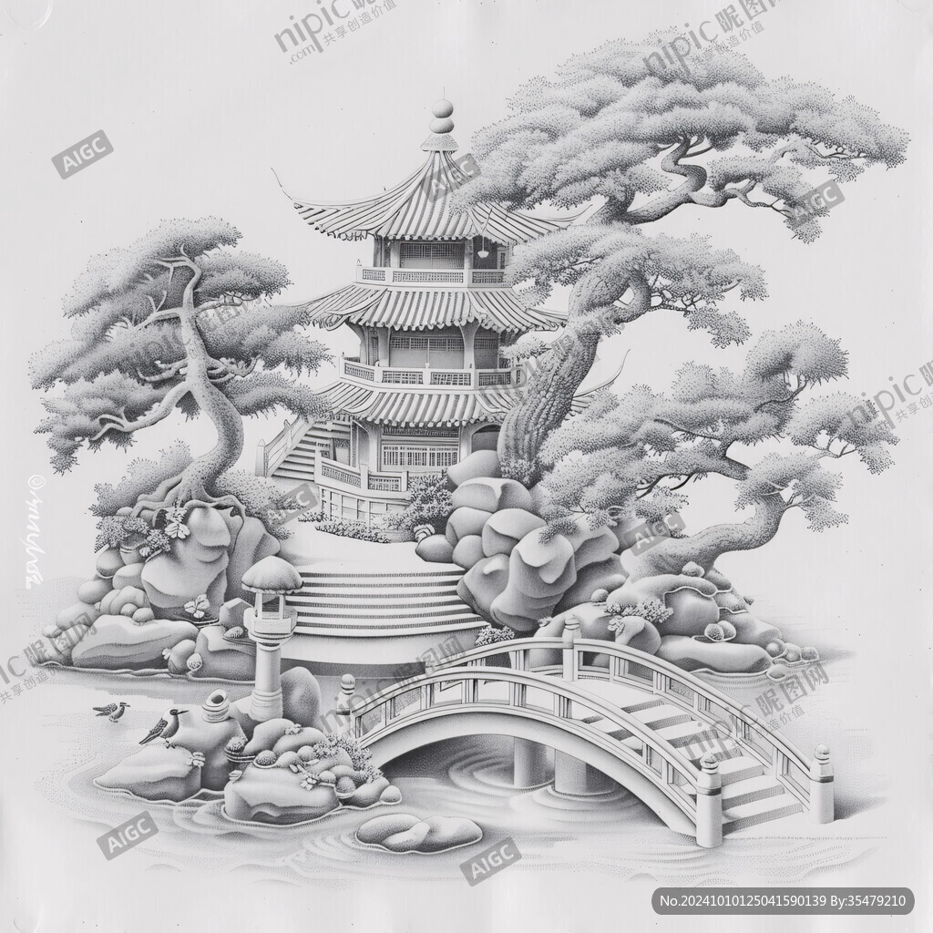 青花瓷山水青花瓷风景