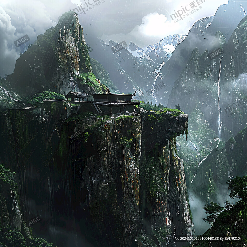 山水深渊建筑立体画