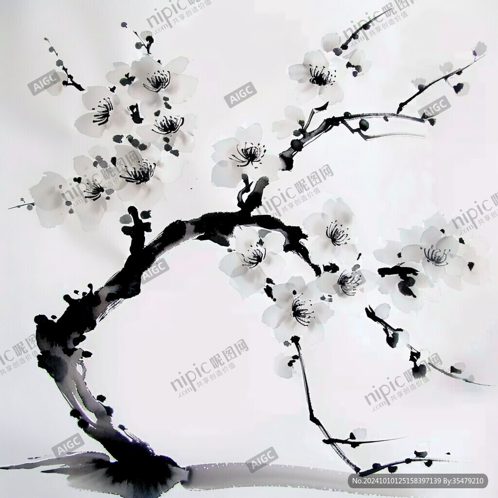 水墨白梅花