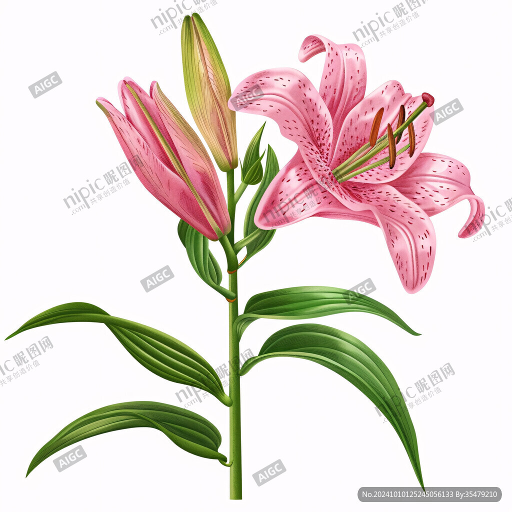 手绘粉色百合花