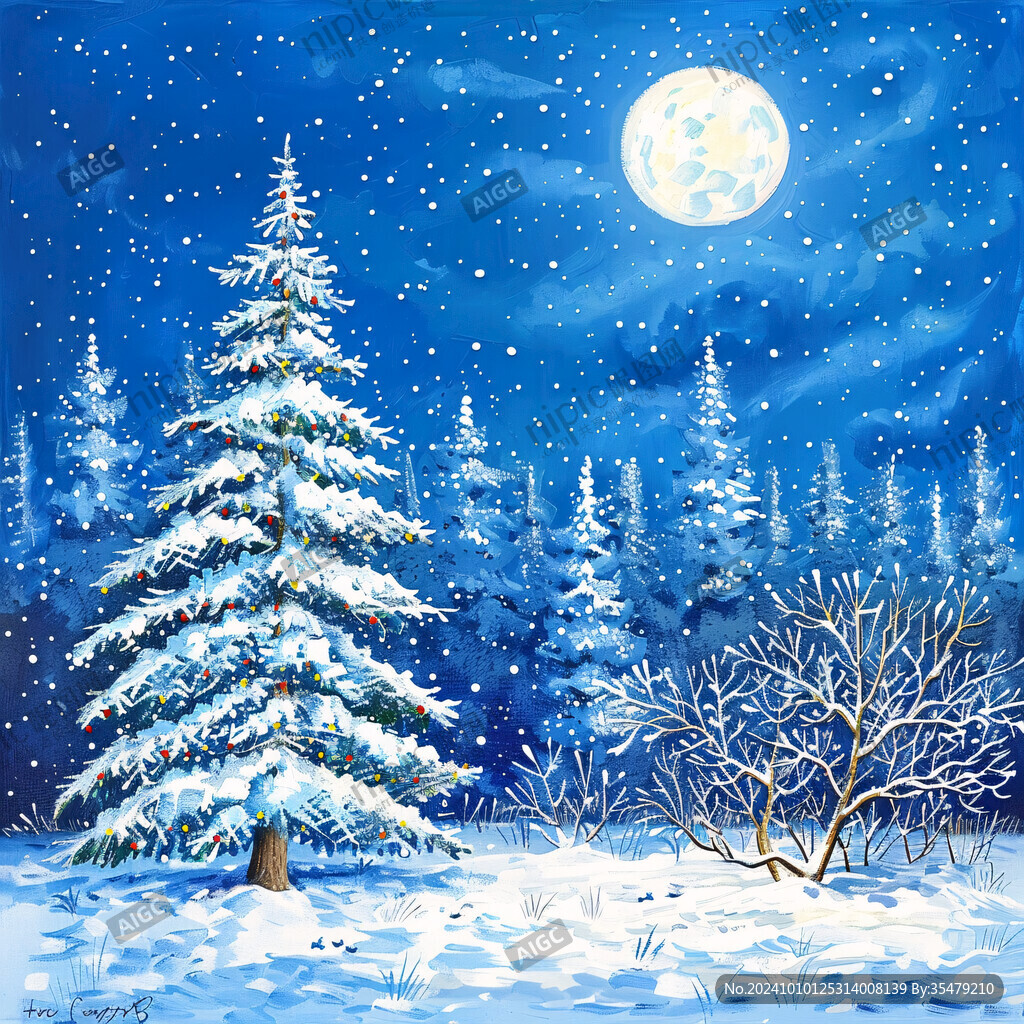 手绘雪夜风景无框画