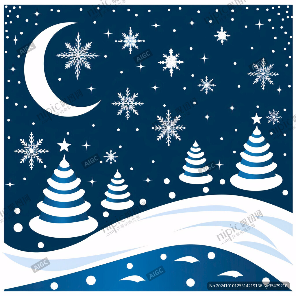 手绘雪夜风景无框画