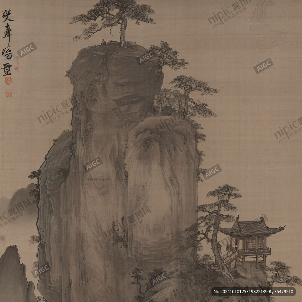 工笔迎客松