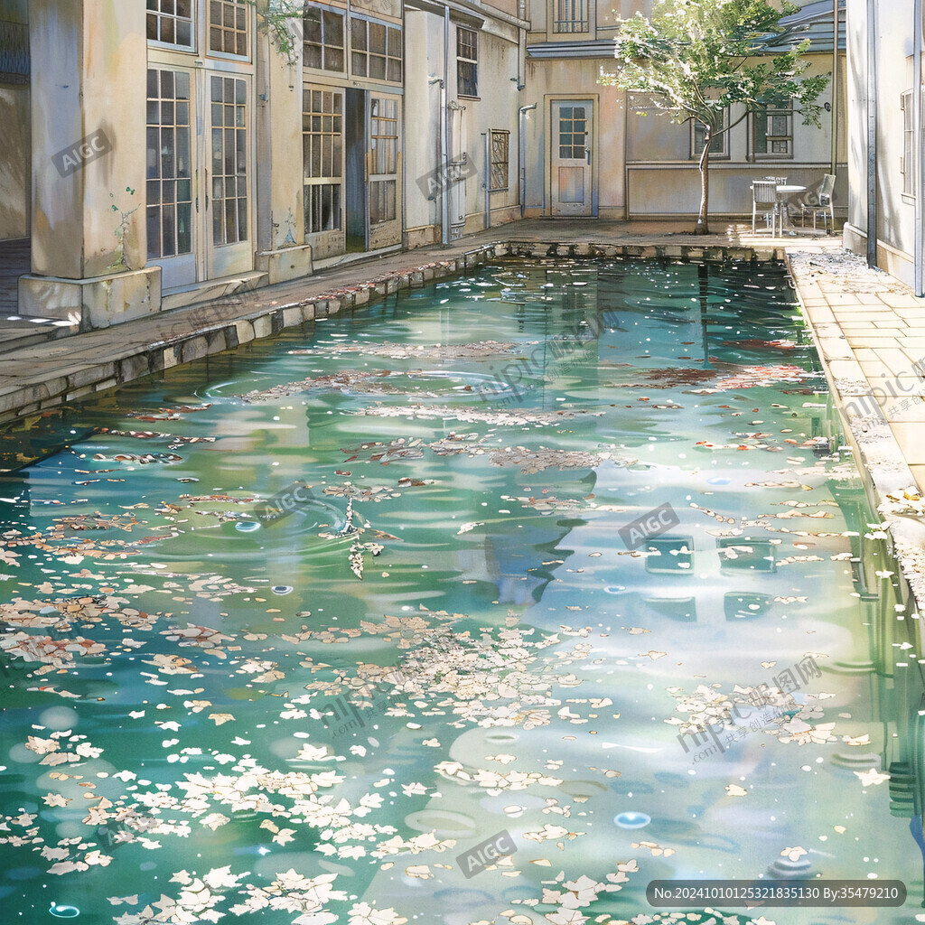 金鱼池油画