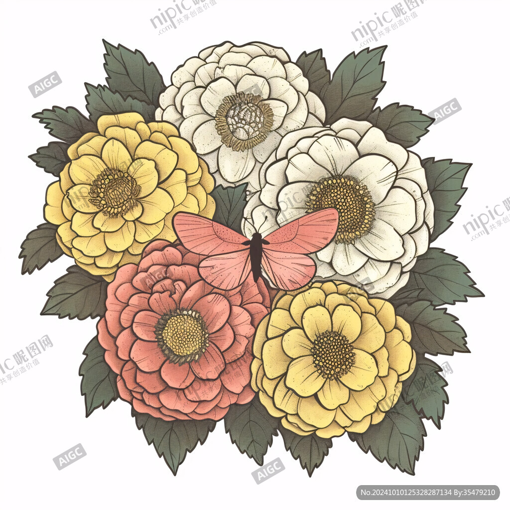 菊花蝴蝶插画