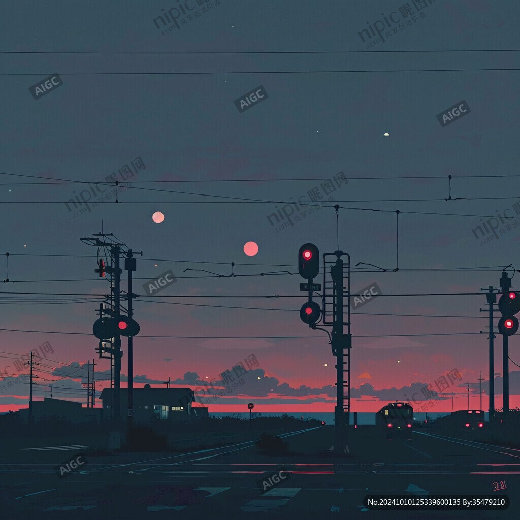 日落街道插画
