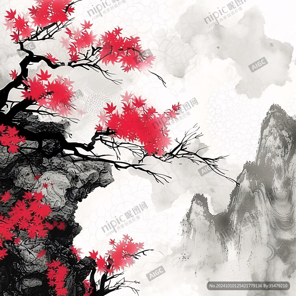 水墨山水梅花装饰画