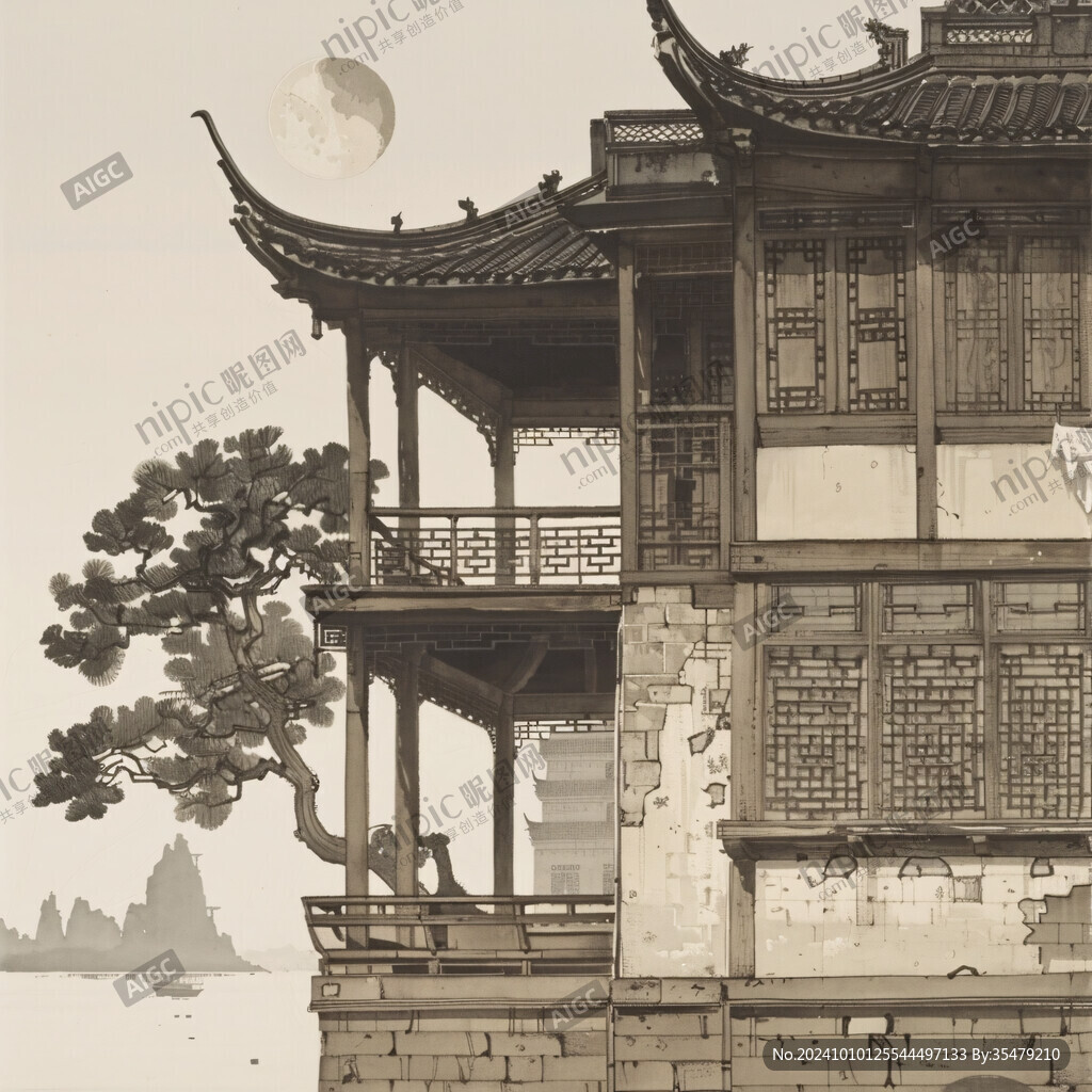 古代楼阁人物