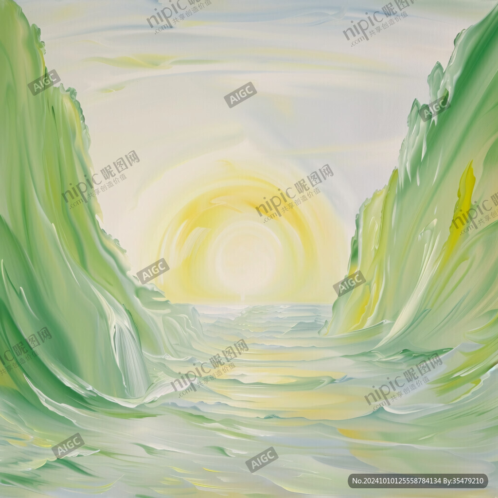 手绘海浪旭日东升