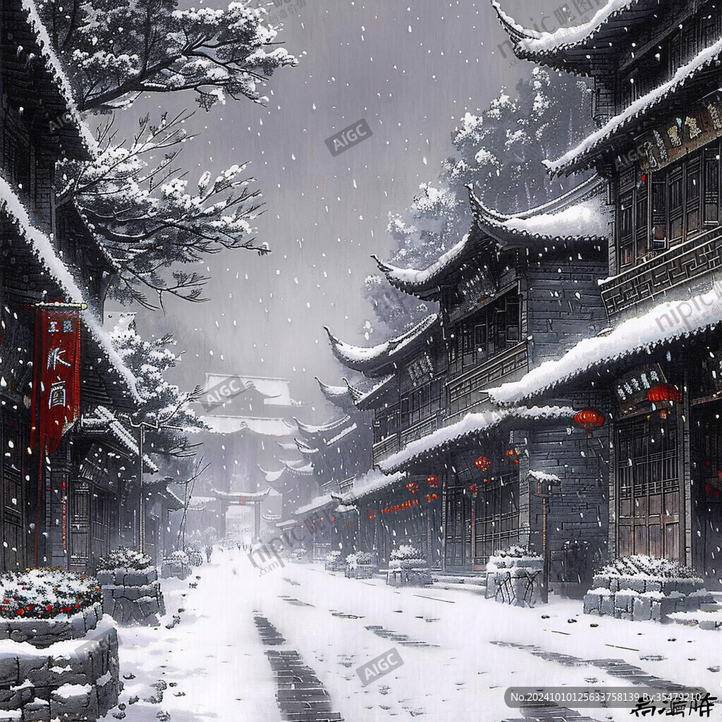 雪景古风插画