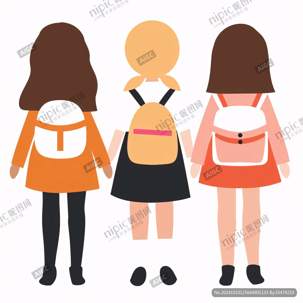 女孩三视图插画