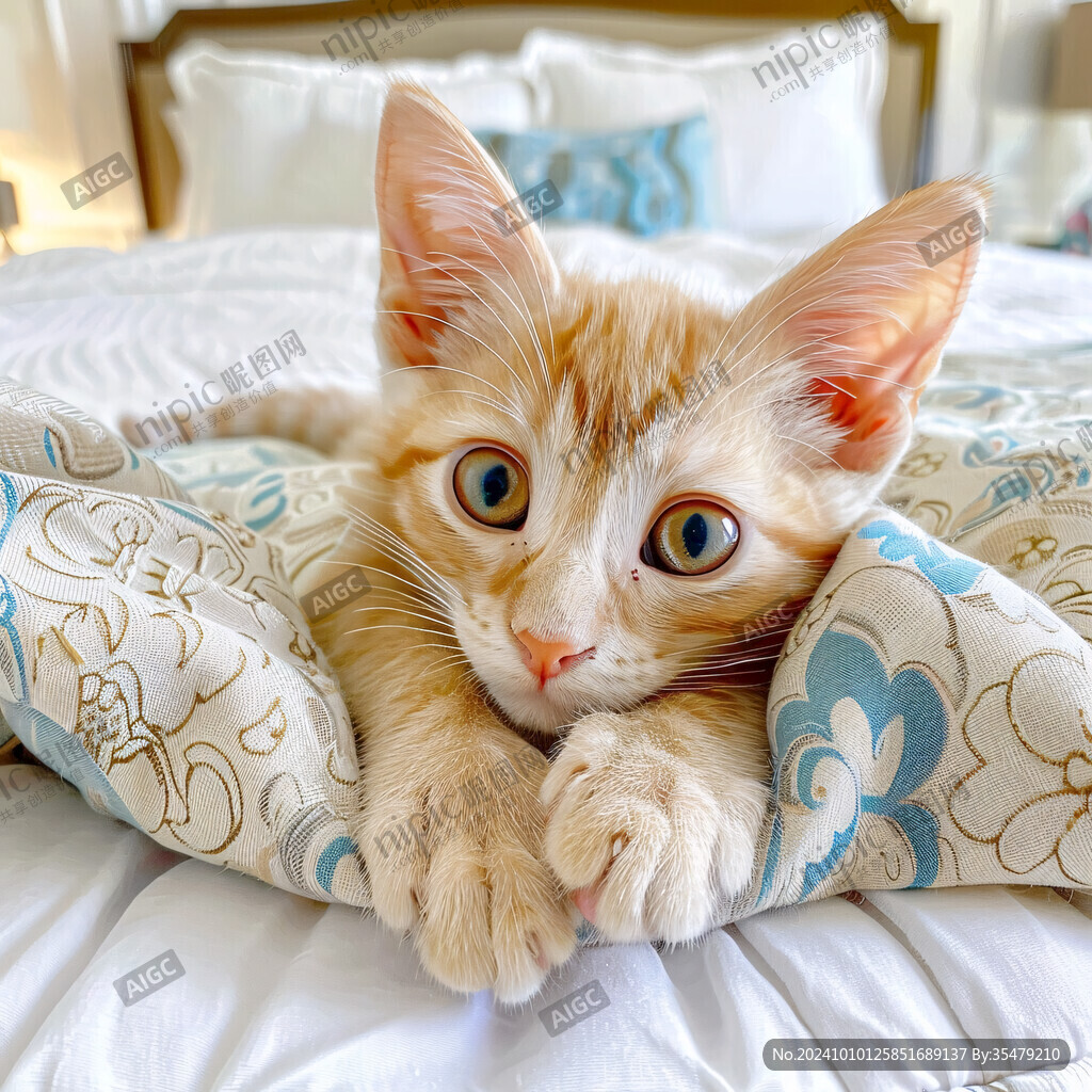 盖着被子的猫
