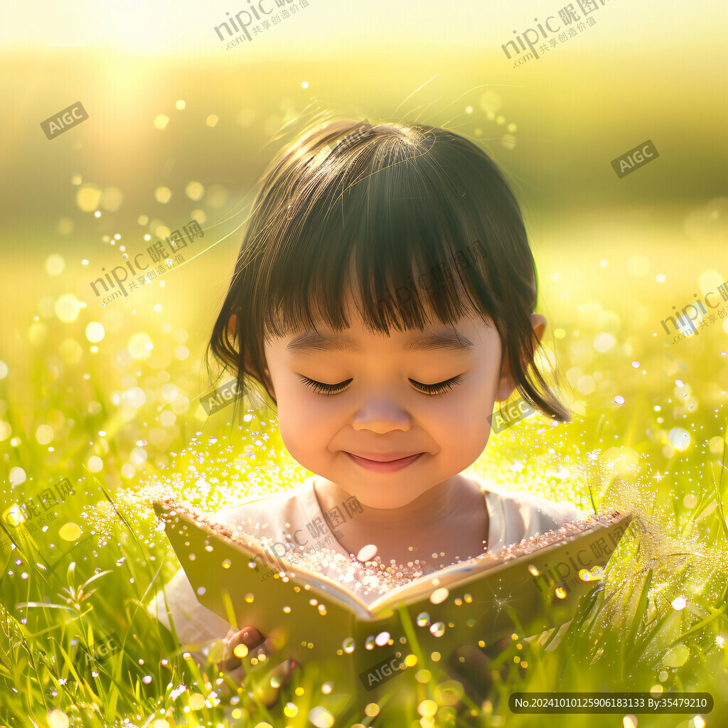 快乐看书的小姑娘