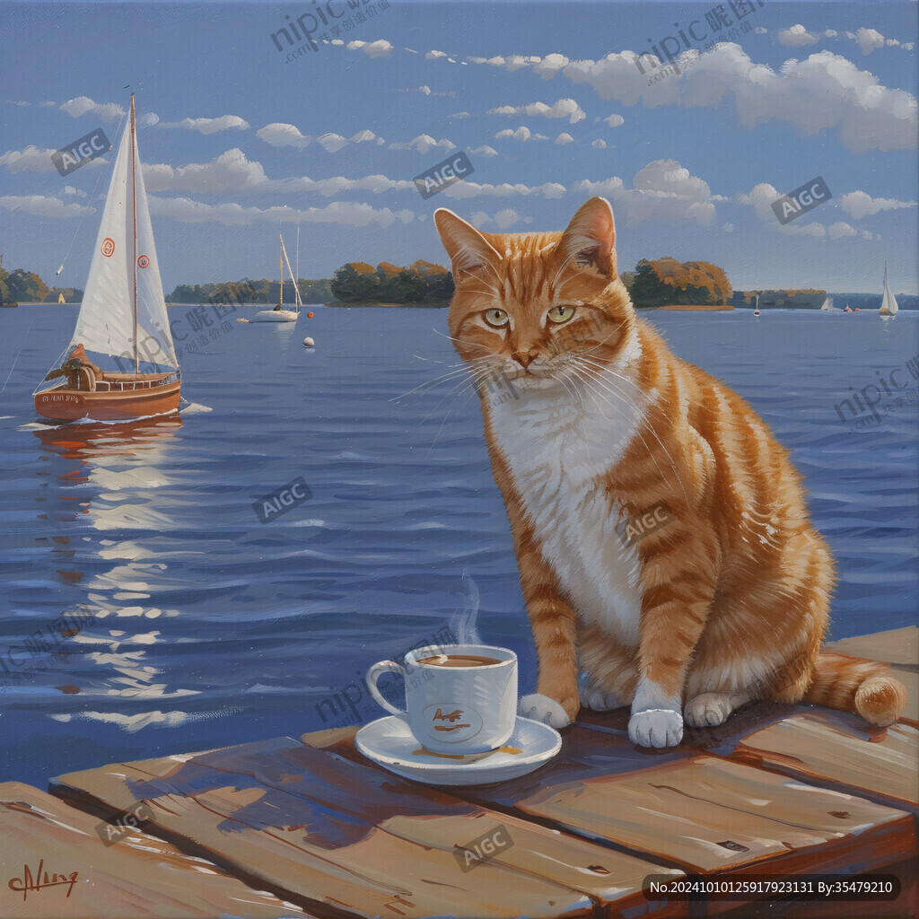 猫喝咖啡插画
