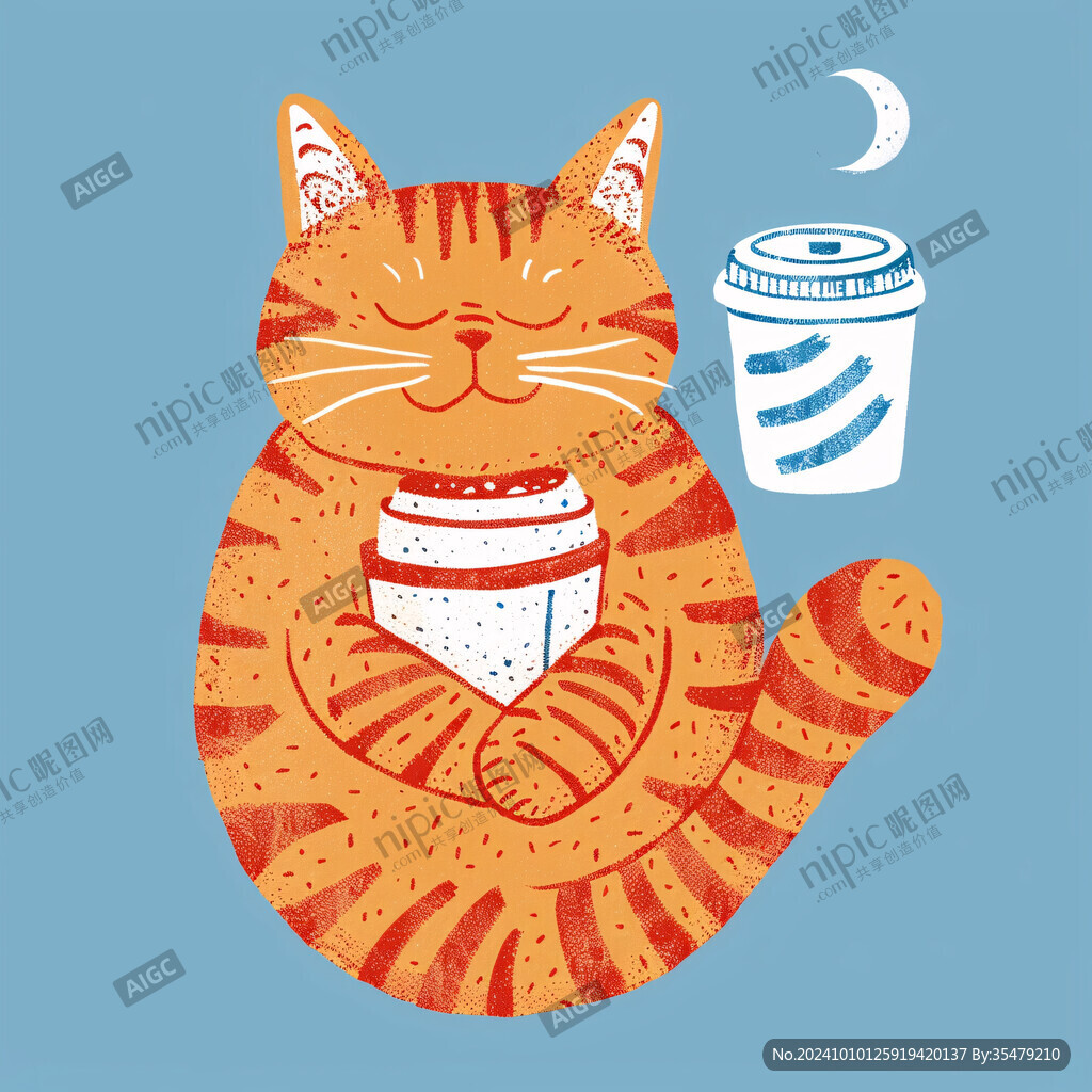 喝奶茶的猫咪插画