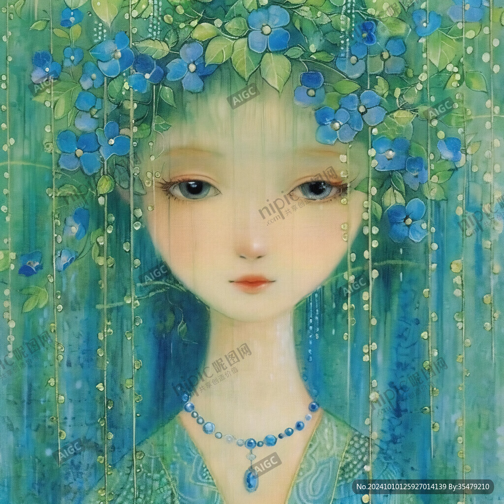 蓝色女孩插画