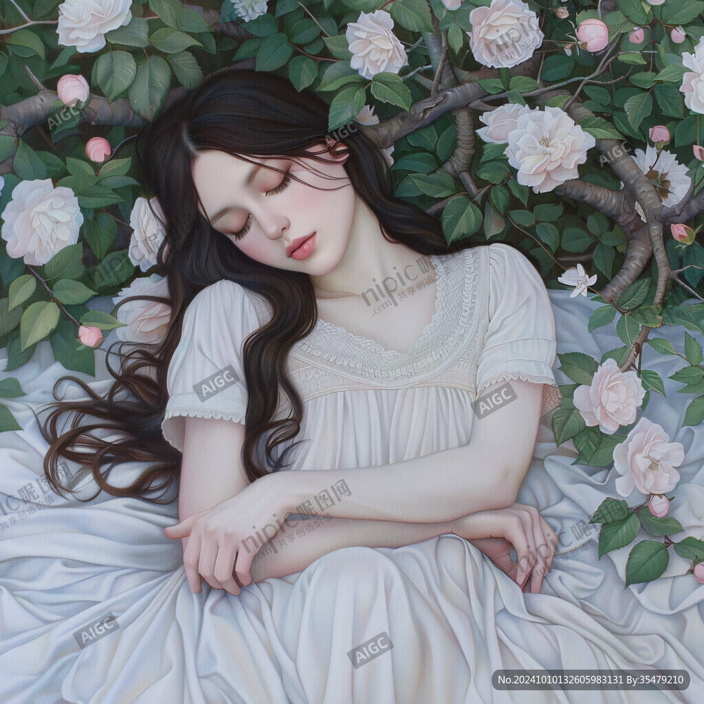 东方睡眠女子插画