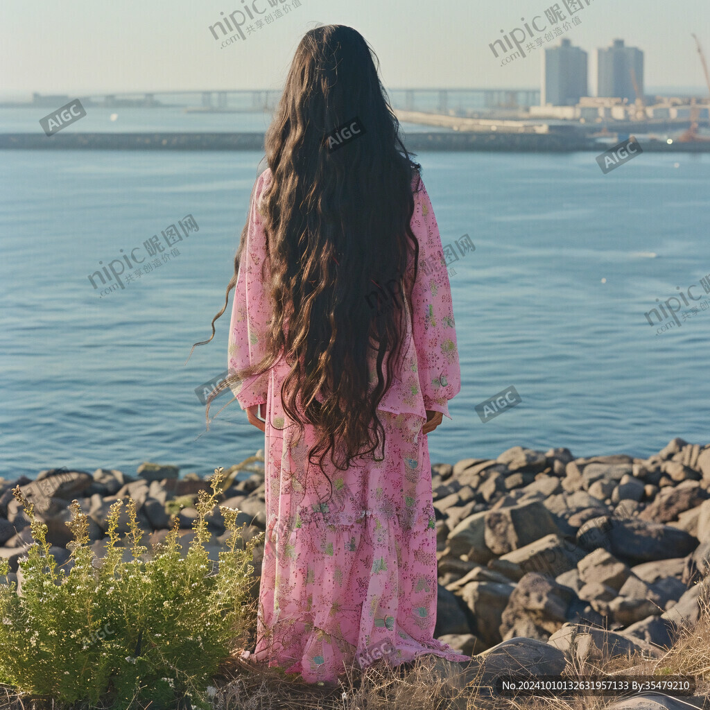 看海的女人背影