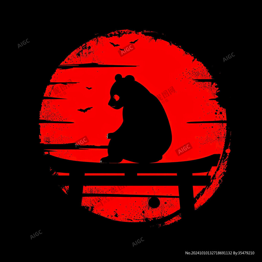 水墨熊猫背影