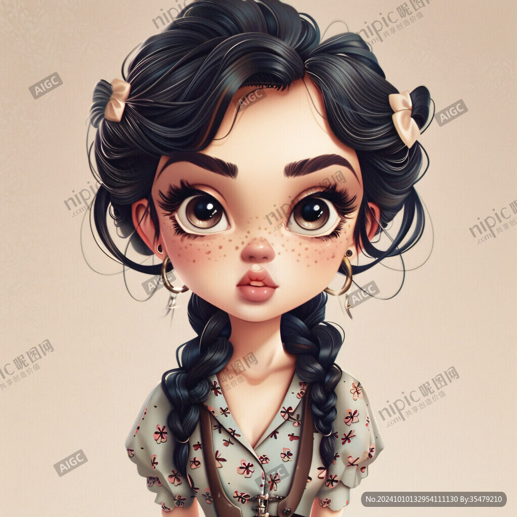 手绘俏皮女孩头像插画