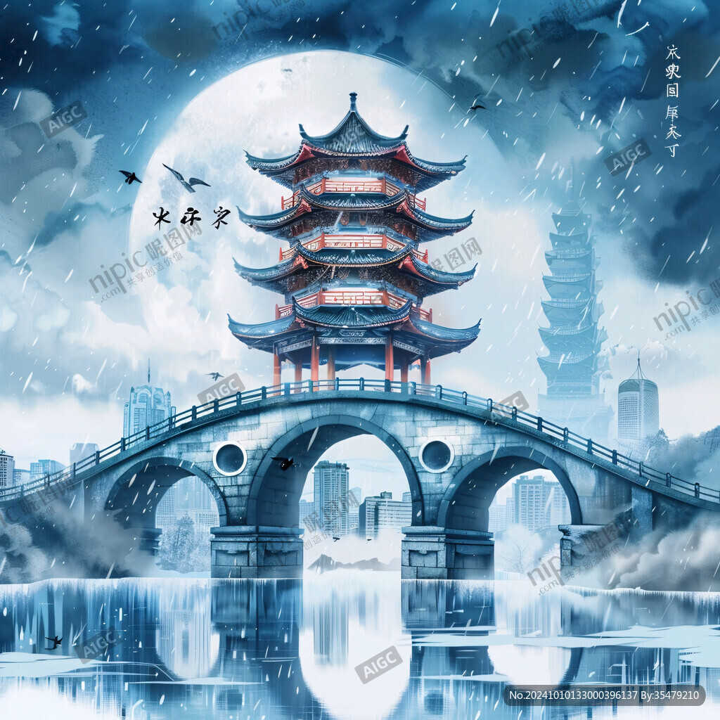 凤凰时雨地标插画