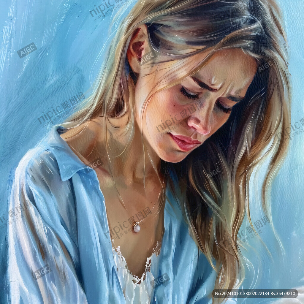 绘长发女生落水无框画