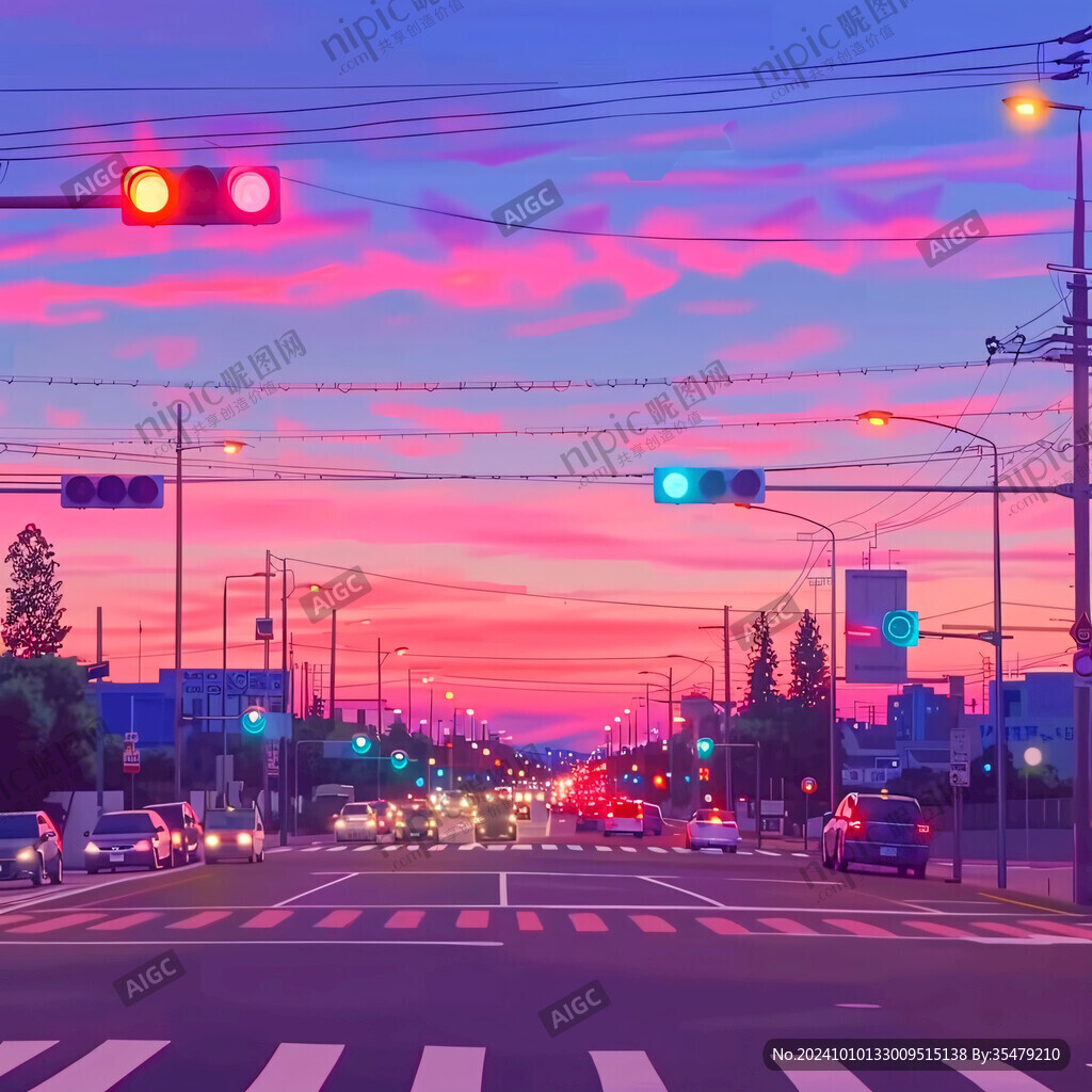 动画片中般的马路晚霞