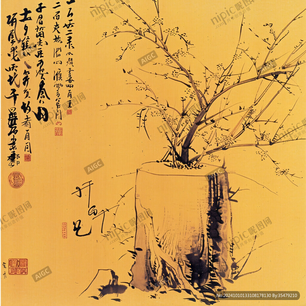 发财树水墨画