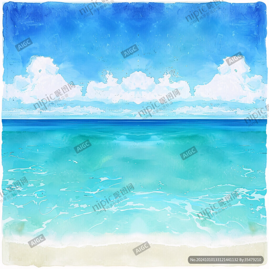 手绘蓝天大海