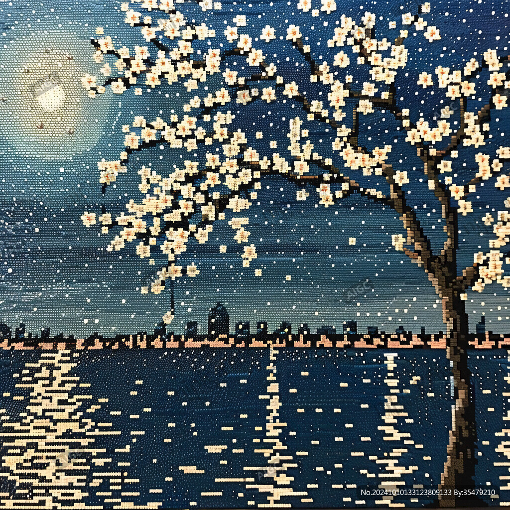 手绘雪夜风景无框画