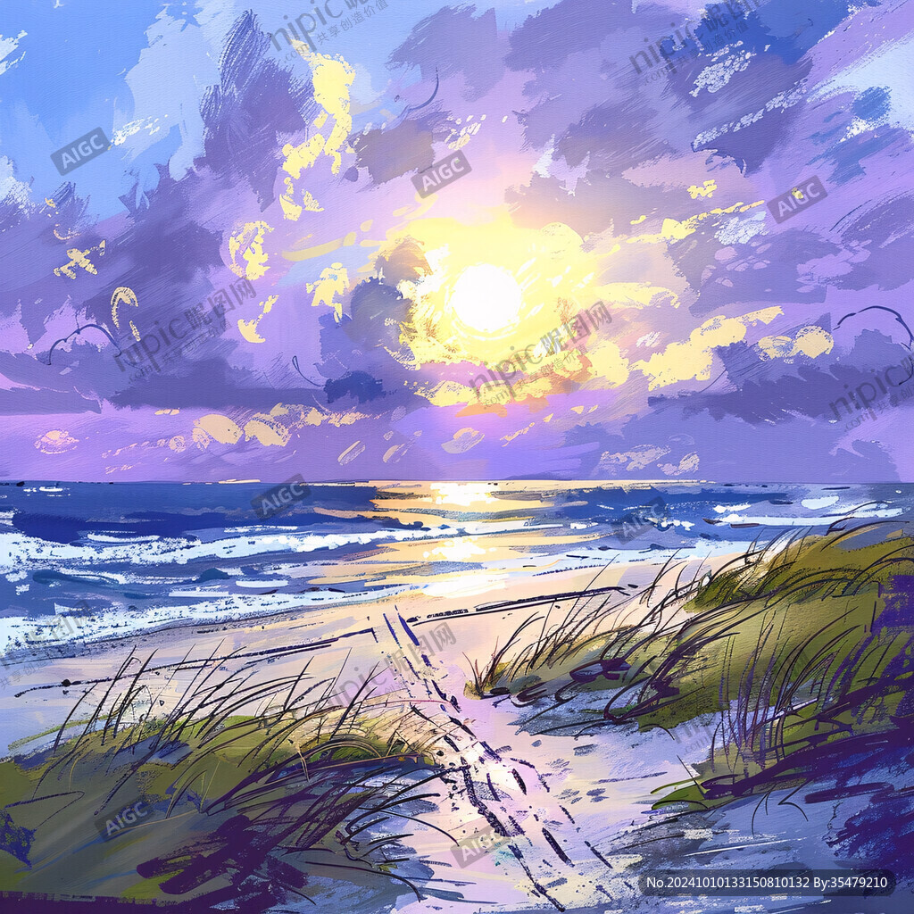 海边落日插画