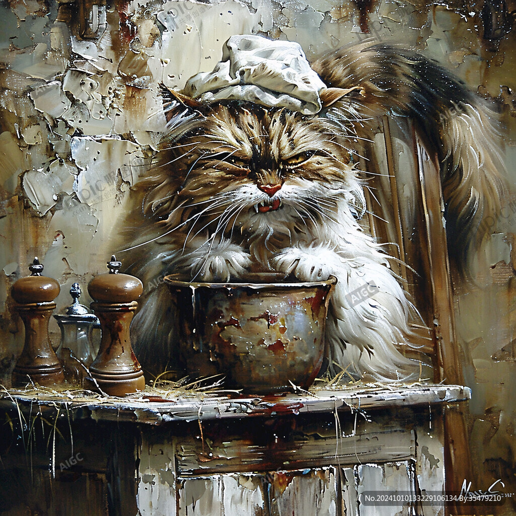 油画大花猫