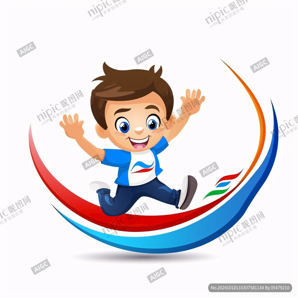 爱国男孩快乐奔跑运动