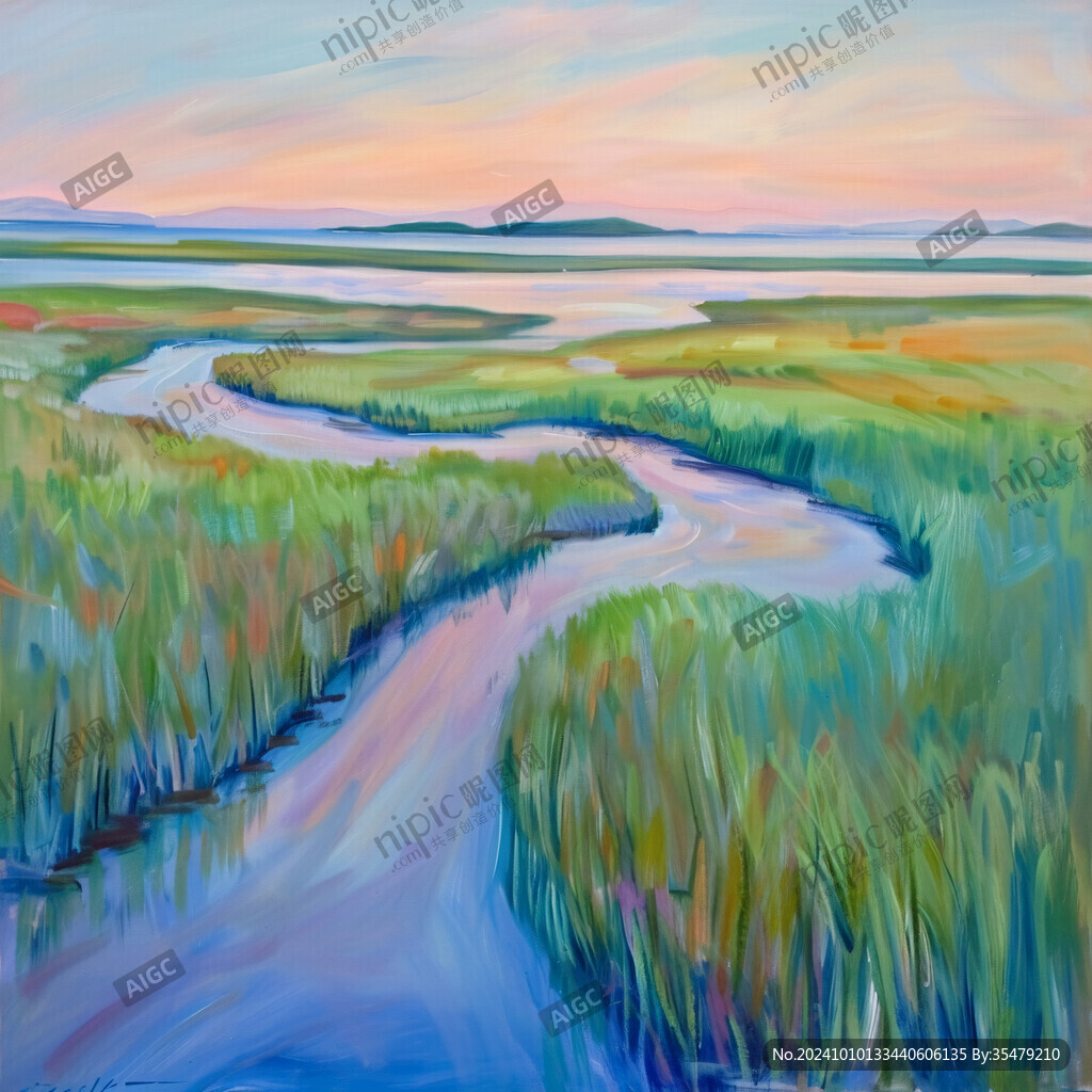河流水粉画