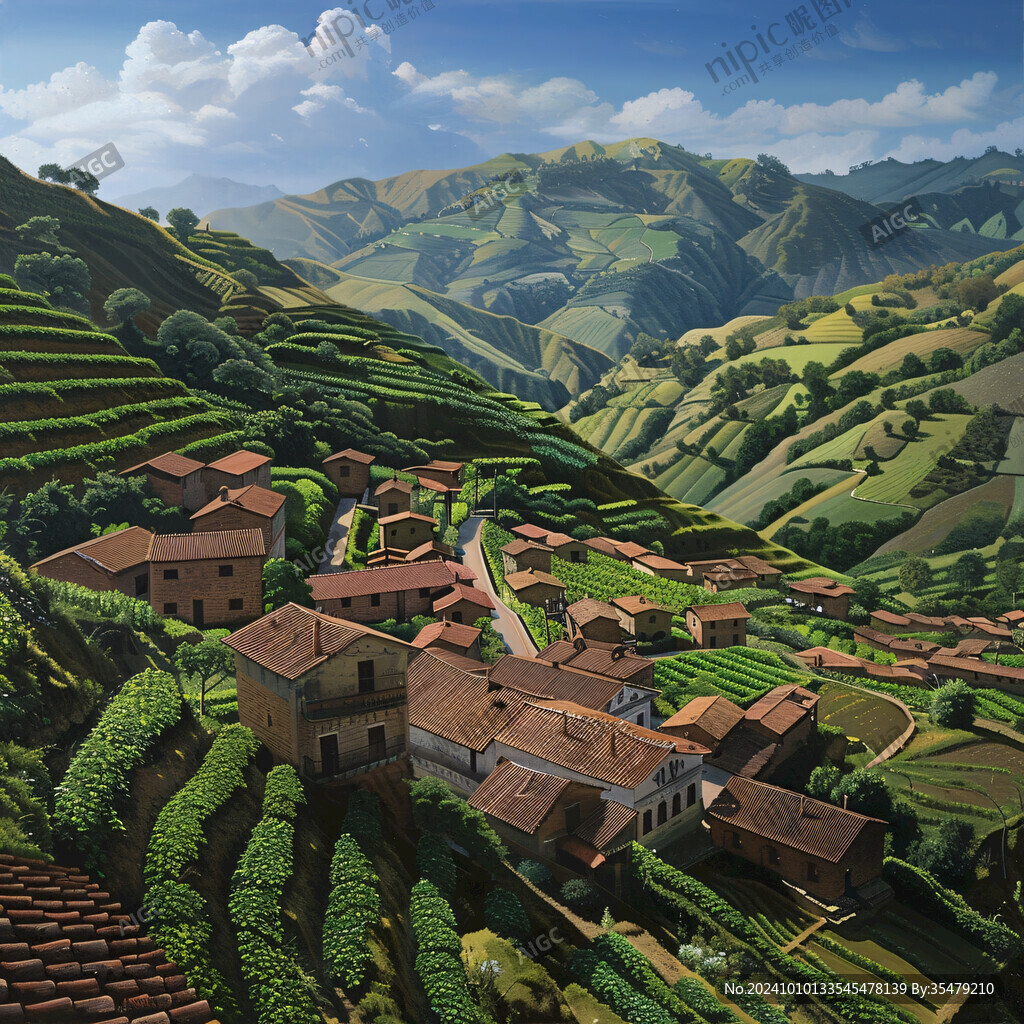 茶园风景插画