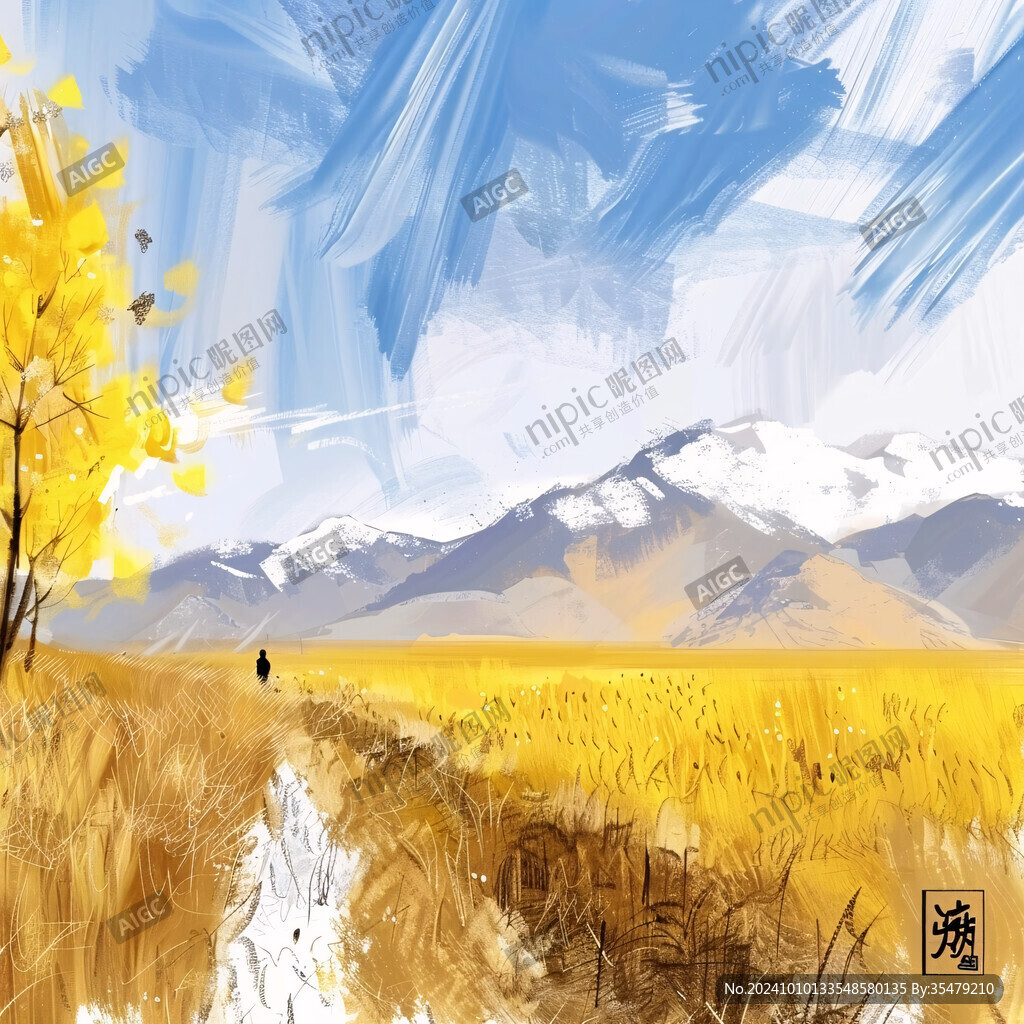 手绘秋季主题朦胧插画