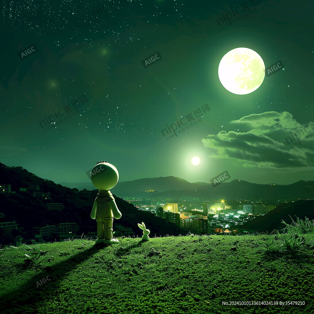 月色星空图片卡通封面