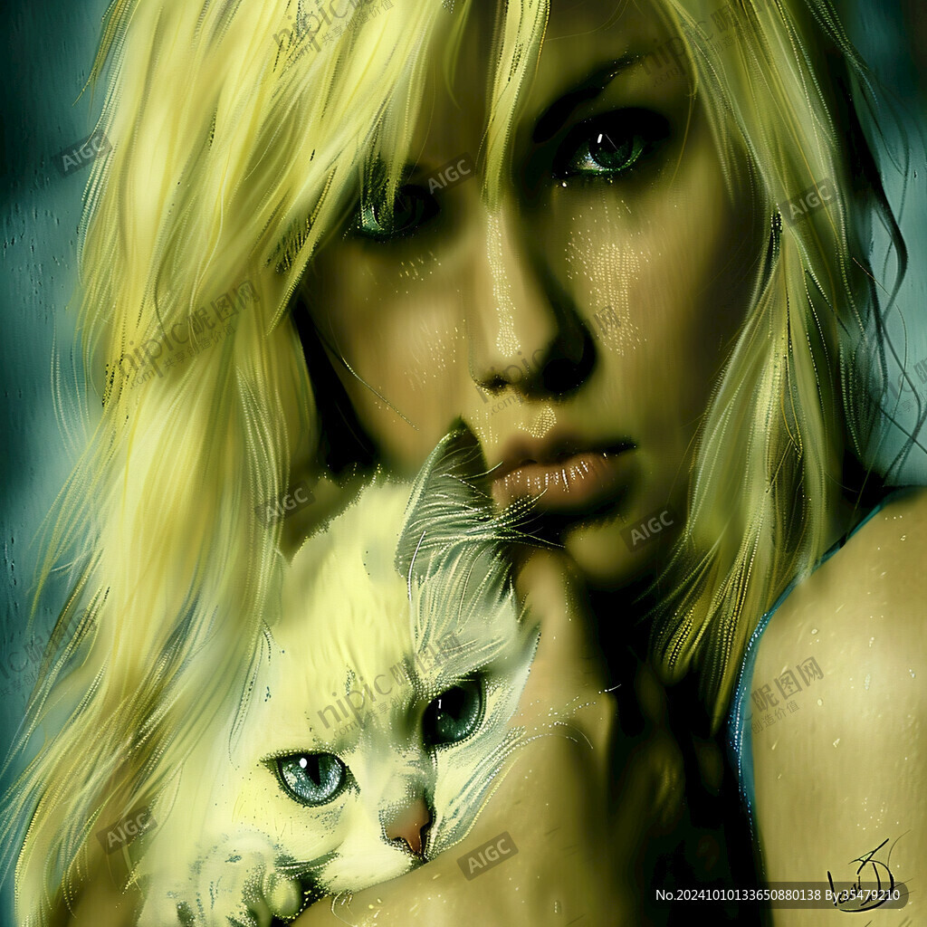 抱猫美女猫插画