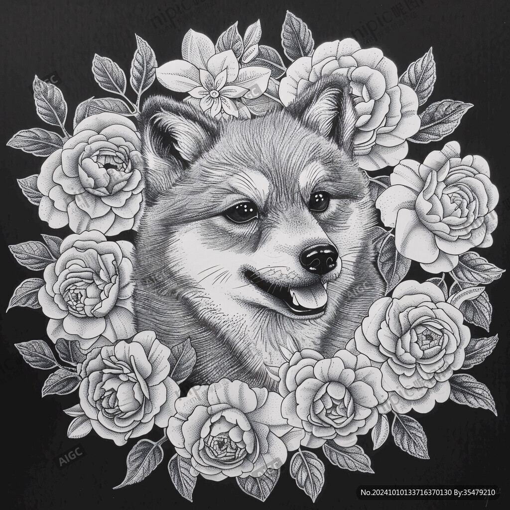 柴犬手绘插画