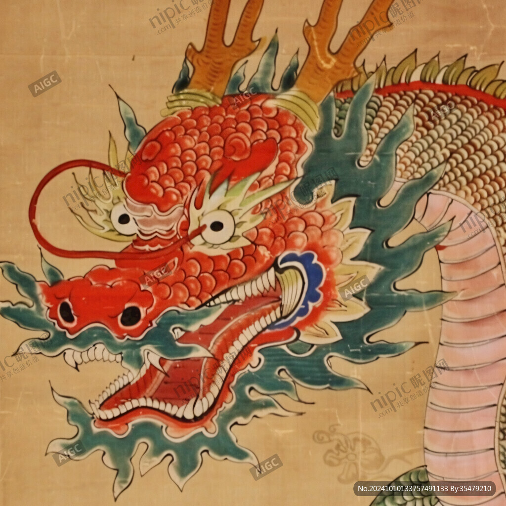 手绘龙壁画
