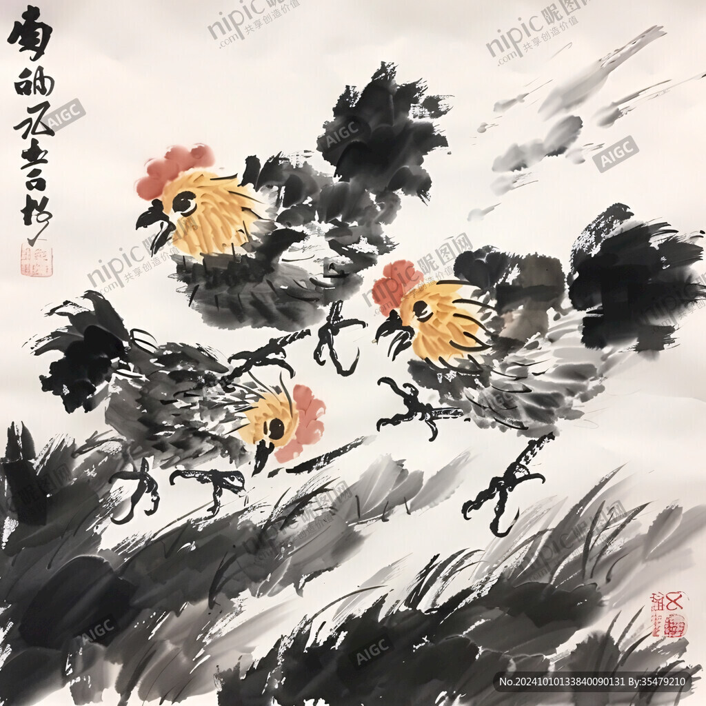 写意菊花公鸡