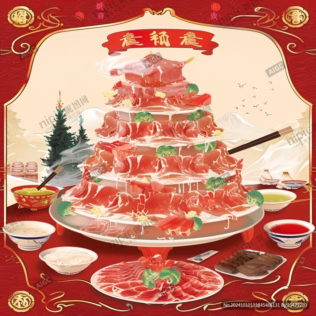 铜锅涮肉插画