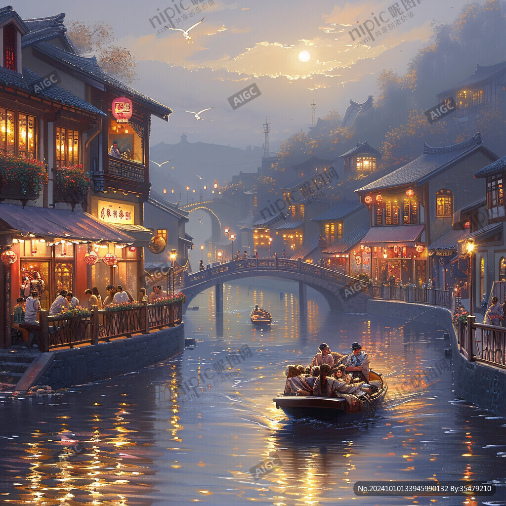 河道夜景水乡夜景